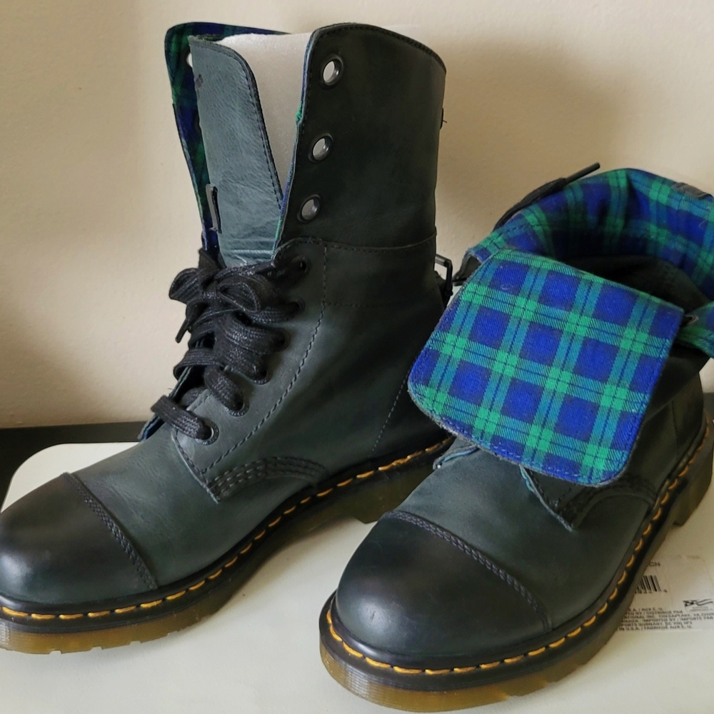 Dr Martens Green And Navy Blue. Leather Boots Woman's 10 or Men's 8.5